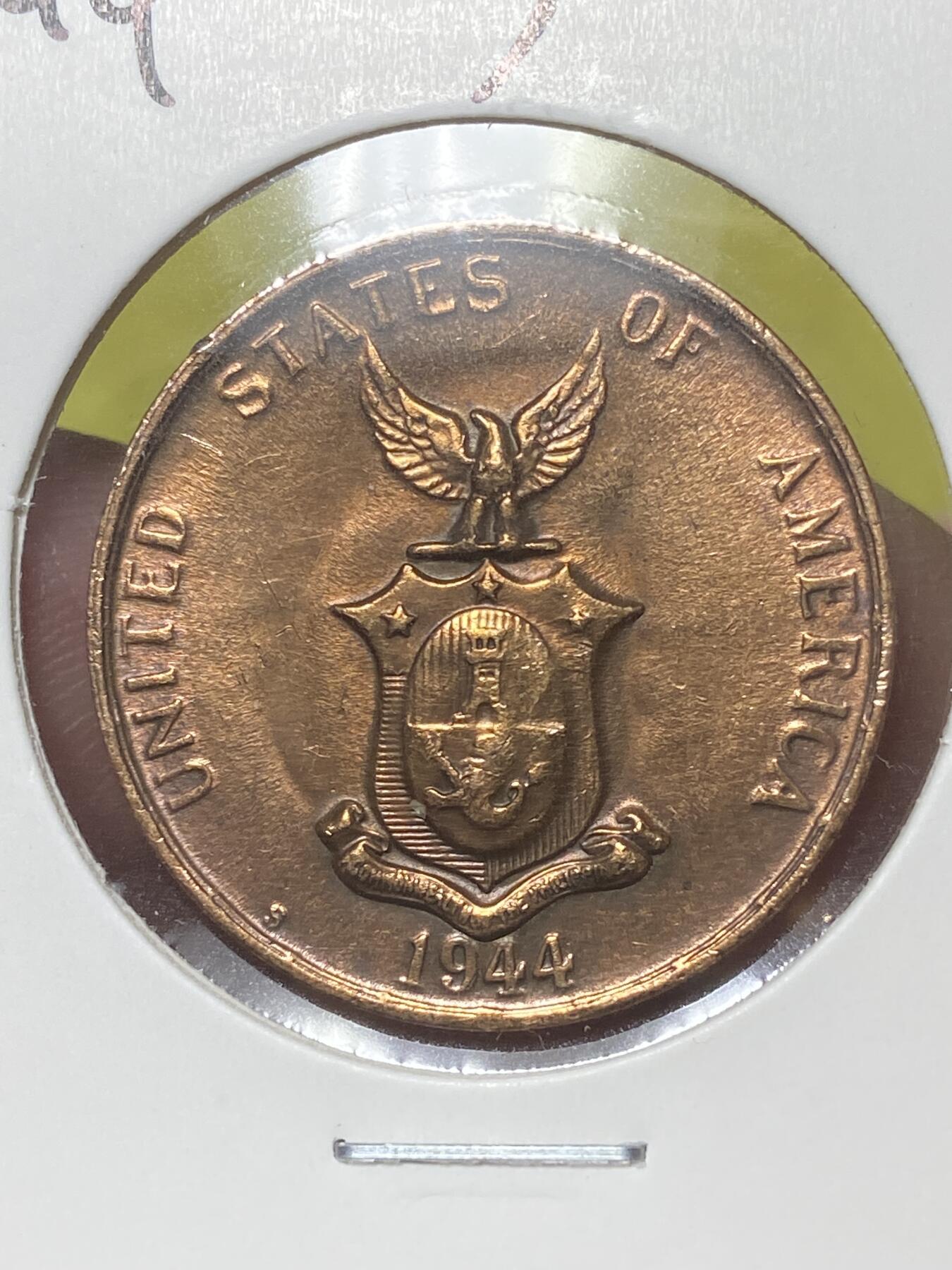 2026年第三十二场(总第二百零一场）外国精品纸夹币场(免佣金) 铜光好品–美国🇺🇸1944年1分(美属菲律宾时期)