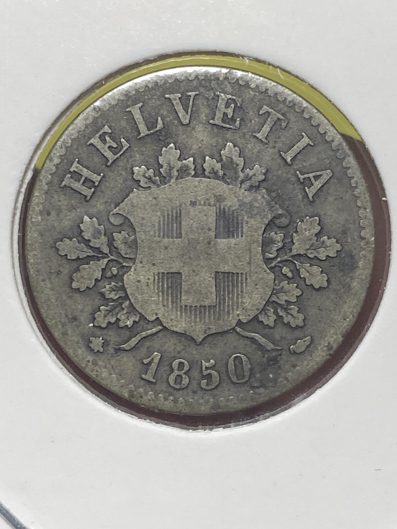 2026年第三十二场(总第二百零一场）外国精品纸夹币场(免佣金) 瑞士🇨🇭1850年10分银币(第一版首发年，BB标斯特拉斯堡造，Billon银合金)