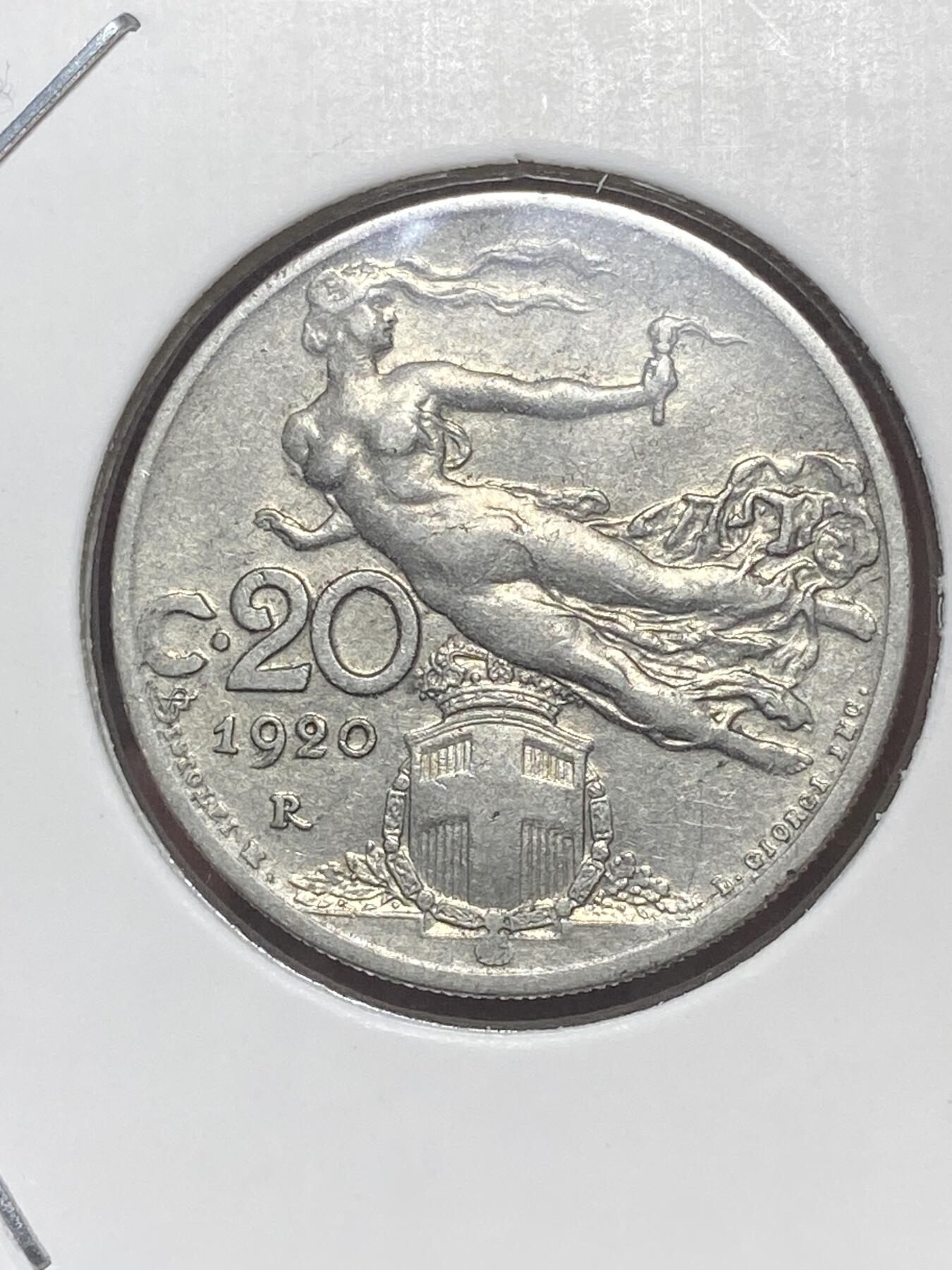 2026年第三十二场(总第二百零一场）外国精品纸夹币场(免佣金) 好品–意大利王国1920年20分(维托里奥·埃马努埃莱三世第二套，R标罗马造)