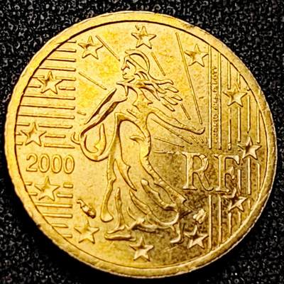 泉币菌-第199场- 新年快乐 新年第7场 本场拍品多 请提前出价（正月十五统一发货） - 欧元 法国2000年10欧分铜币 玛丽安娜 欧盟地图 19.75MM 