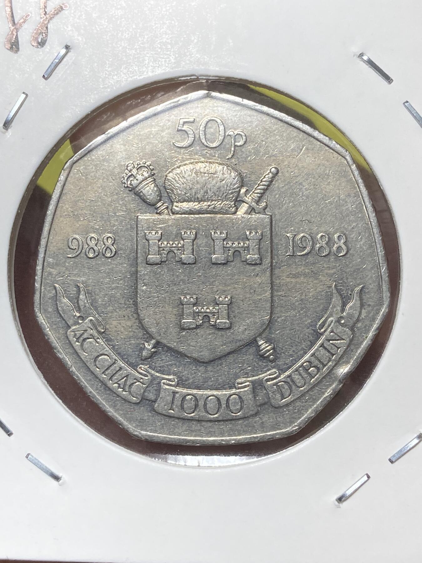 2026年第三十二场(总第二百零一场）外国精品纸夹币场(免佣金) 爱尔兰🇮🇪1988年50便士(都柏林建立一千年纪念币)