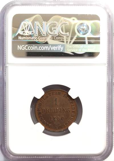 博洋堂世界钱币拍卖第162期（全场包邮） NGC MS63BN 德国石勒苏益格-荷尔斯泰因1850年1 Drei（即3 Kreuzer，3克鲁泽）铜币，稀少品种