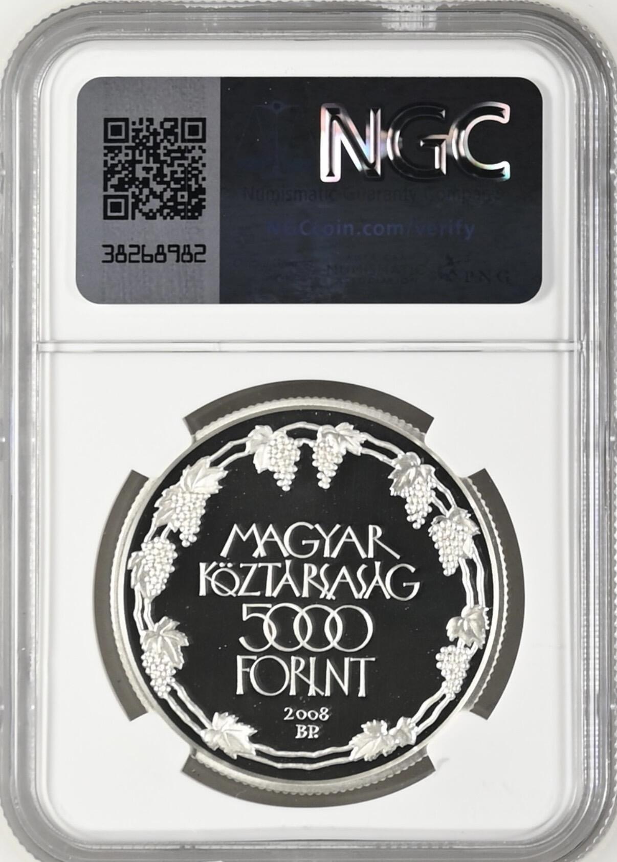 S&S Numismatic世界钱币-拍卖 第121期  获奖币*匈牙利2008年 联合国教科文组织-托卡伊葡萄酒产区 5000福林精制纪念银币 31.46克925银  NGC PF69UC