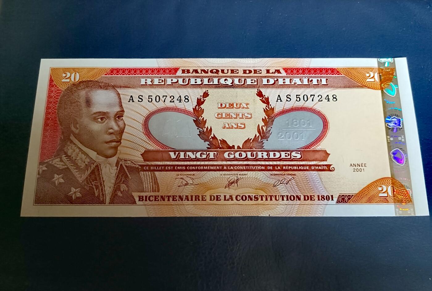 全新海地2001年20古德銀箔版超级靓品纪念钞4枚连号一组