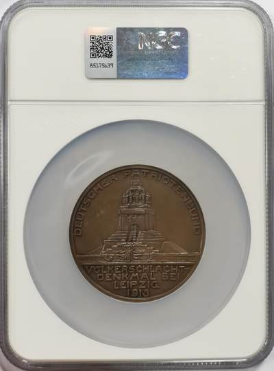 博洋堂世界钱币拍卖第162期（全场包邮） NGC MS64BN 冠军分！德国1913年莱比锡战役胜利百年建功碑60mm纪念大铜章 麦稀奇同分成交价1438