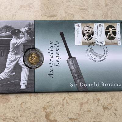 道一币馆币章第一百六十九场 - 原包装 澳大利亚1997板球运动员唐纳德·布拉德曼5元纪念币