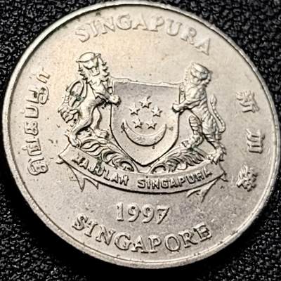 泉币菌-第200场- 新年快乐 新年第8场 本场拍品多 请提前出价（正月十五统一发货） - 1997 高币值 新加坡20分 绒球花 高盾徽版 直径21.36mm