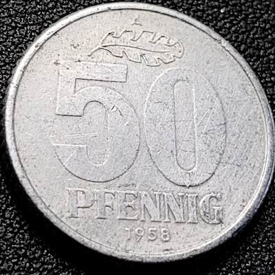 泉币菌-第200场- 新年快乐 新年第8场 本场拍品多 请提前出价（正月十五统一发货） - 德意志民主德国 东德 1958年50芬尼铝制硬币 23毫米 2.0克