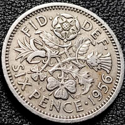 泉币菌-第200场- 新年快乐 新年第8场 本场拍品多 请提前出价（正月十五统一发货） - 1956年 英国6便士硬币 爱情幸运币 19.3mm 