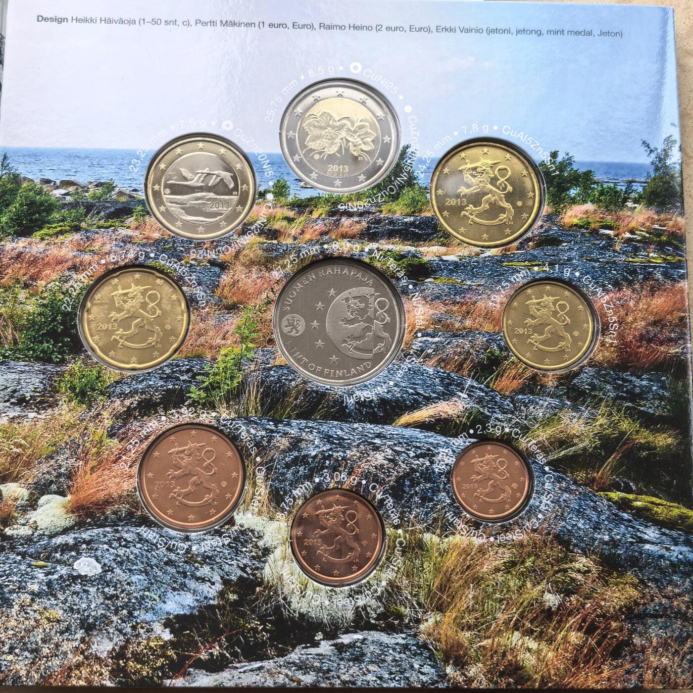 道一币馆币章第一百六十八场 原包装 芬兰2013年欧元套币九枚 含纪念章1枚