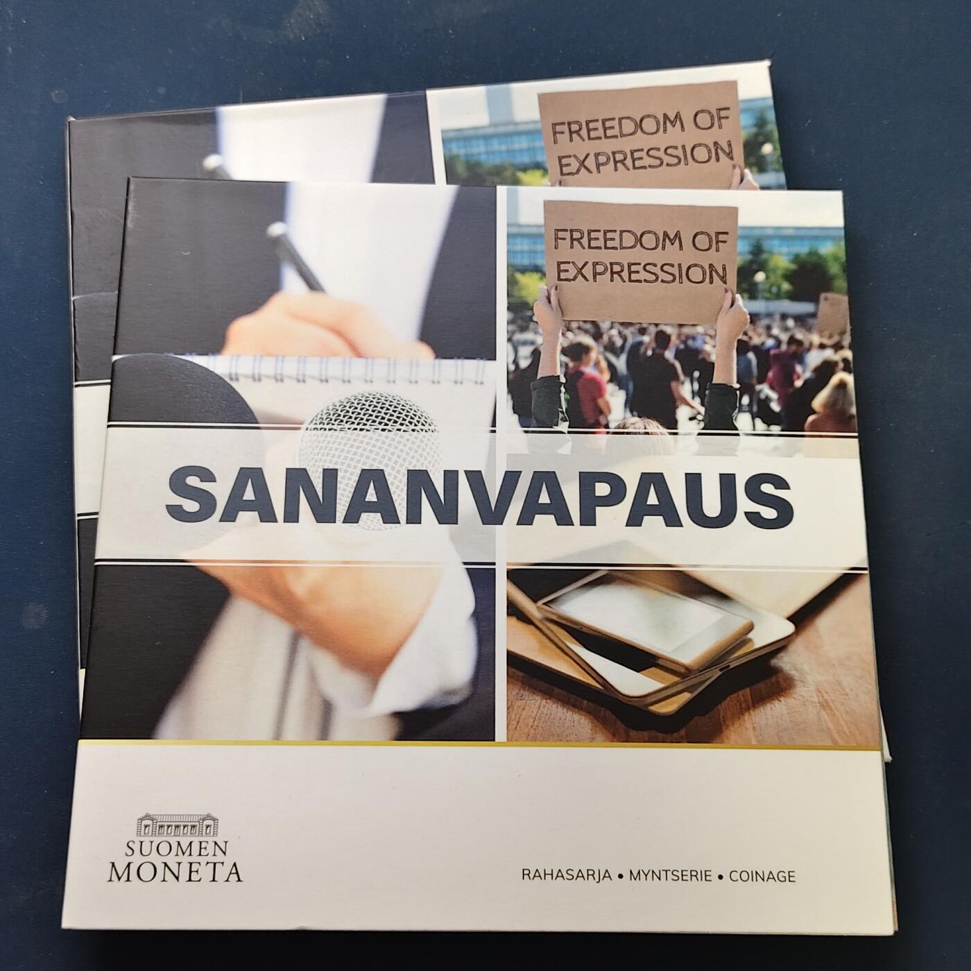 【全场包邮】纯粹捡漏拍506场-持续更新中 【稀少】芬兰2021年官方发行新闻与言论自由主题封装套币-含2欧元新闻与言论自由双色纪念币-量3000