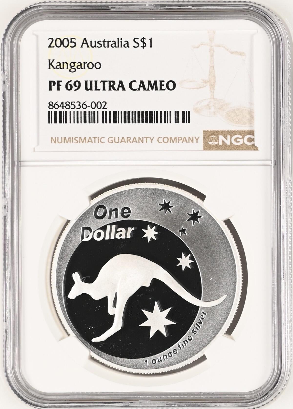 S&S Numismatic世界钱币-拍卖 第121期  澳大利亚2005年 袋鼠 1澳元精制纪念银币 31.1克999银  NGC PF69UC