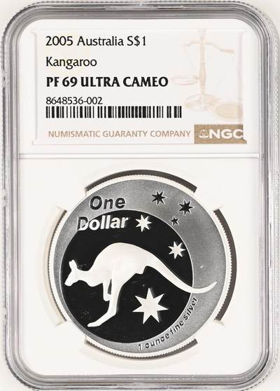 S&S Numismatic世界钱币-拍卖 第121期  - 澳大利亚2005年 袋鼠 1澳元精制纪念银币 31.1克999银  NGC PF69UC