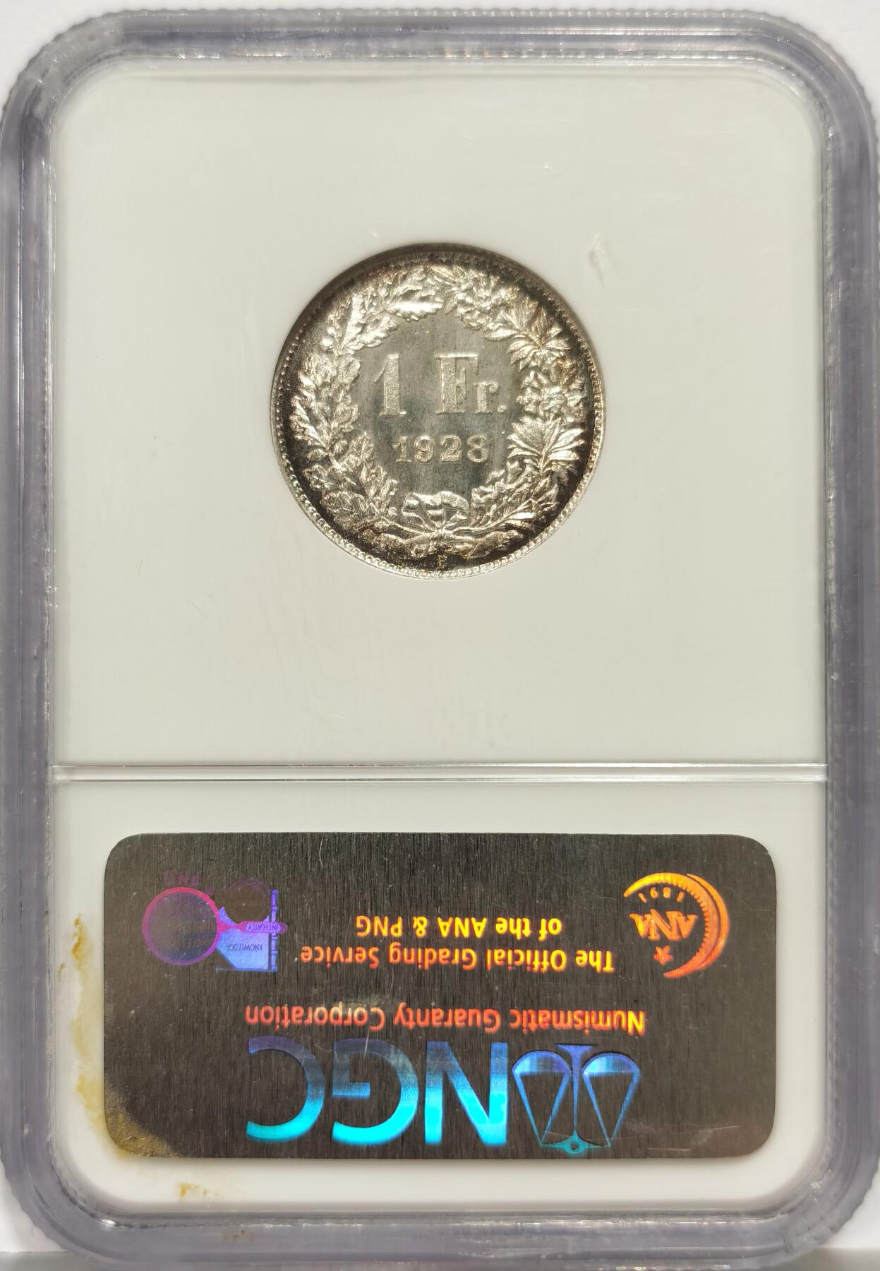 博洋堂世界钱币拍卖第162期（全场包邮） NGC SP66 瑞士1928年1法郎银币，显著区别于普通MS版