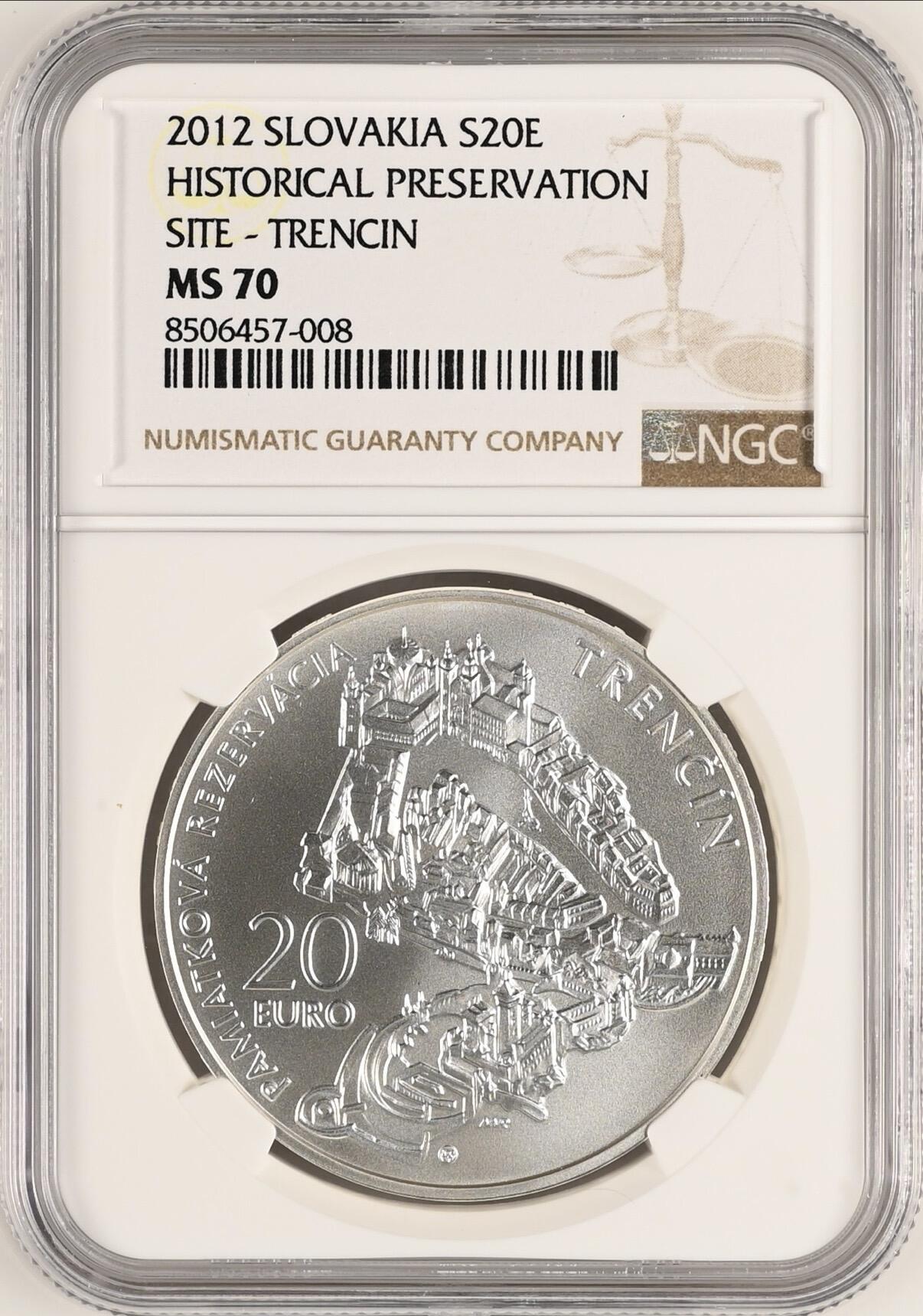 S&S Numismatic世界钱币-拍卖 第121期  斯洛伐克2012年 特伦钦镇保护区 20欧元纪念银币 33.63克925银  NGC MS70