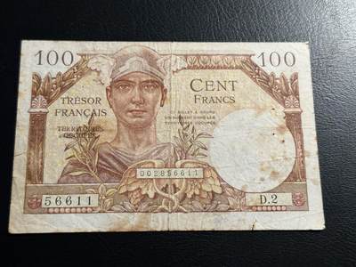 丙午马年开年第二场（大更新） - 1947年 法国100法郎 第二次世界大战后盟军军票 女神图 墨丘利