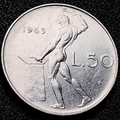 泉币菌-第200场- 新年快乐 新年第8场 本场拍品多 请提前出价（正月十五统一发货） - 意大利 1963年 50里拉 锻冶之神 伍尔坎 24mm