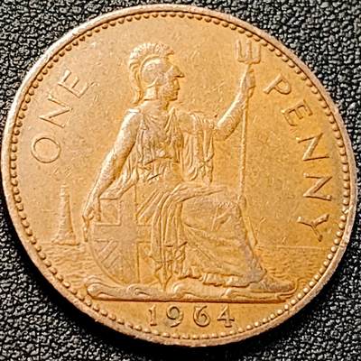 泉币菌-第200场- 新年快乐 新年第8场 本场拍品多 请提前出价（正月十五统一发货） - 英国1964年 1便士 大铜币 不列颠女神 伊丽莎白二世女王 31mm
