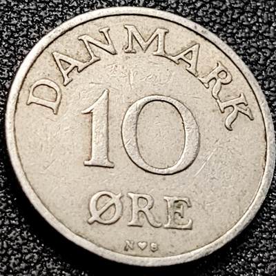 泉币菌-第200场- 新年快乐 新年第8场 本场拍品多 请提前出价（正月十五统一发货） - 爱心币 皇冠王冠 丹麦1954年10欧尔銅镍硬币 18毫米 