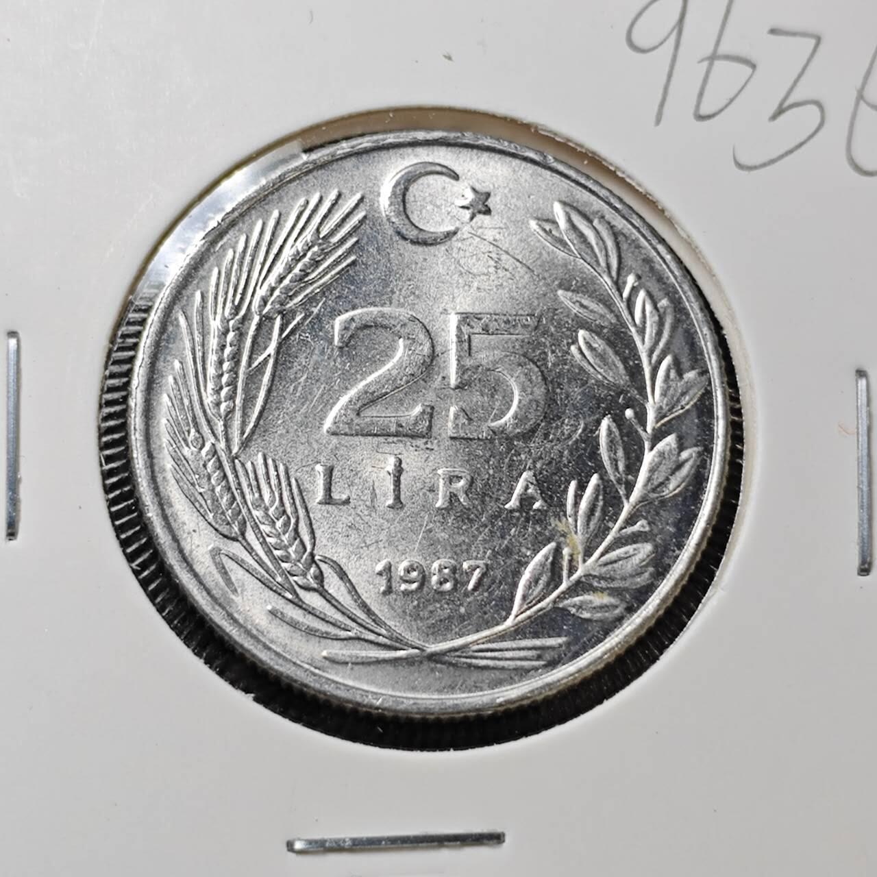 KK钱币收藏小铺  第396期  2月预留时间 周末发货  土耳其25里拉 好品