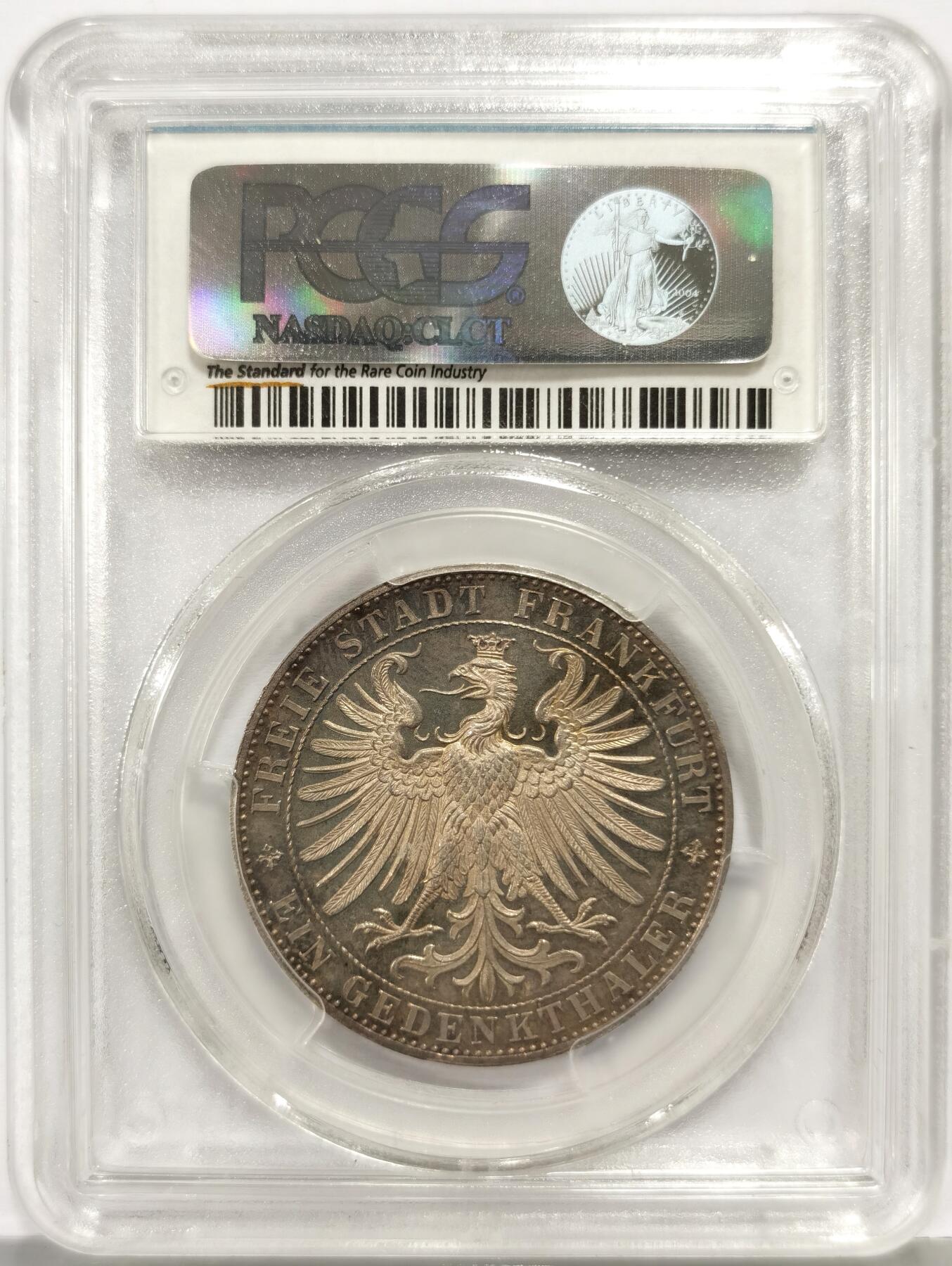 博洋堂世界钱币拍卖第162期（全场包邮） PCGS MS63 德国法兰克福1863年王子会议泰勒，实物镜面感
