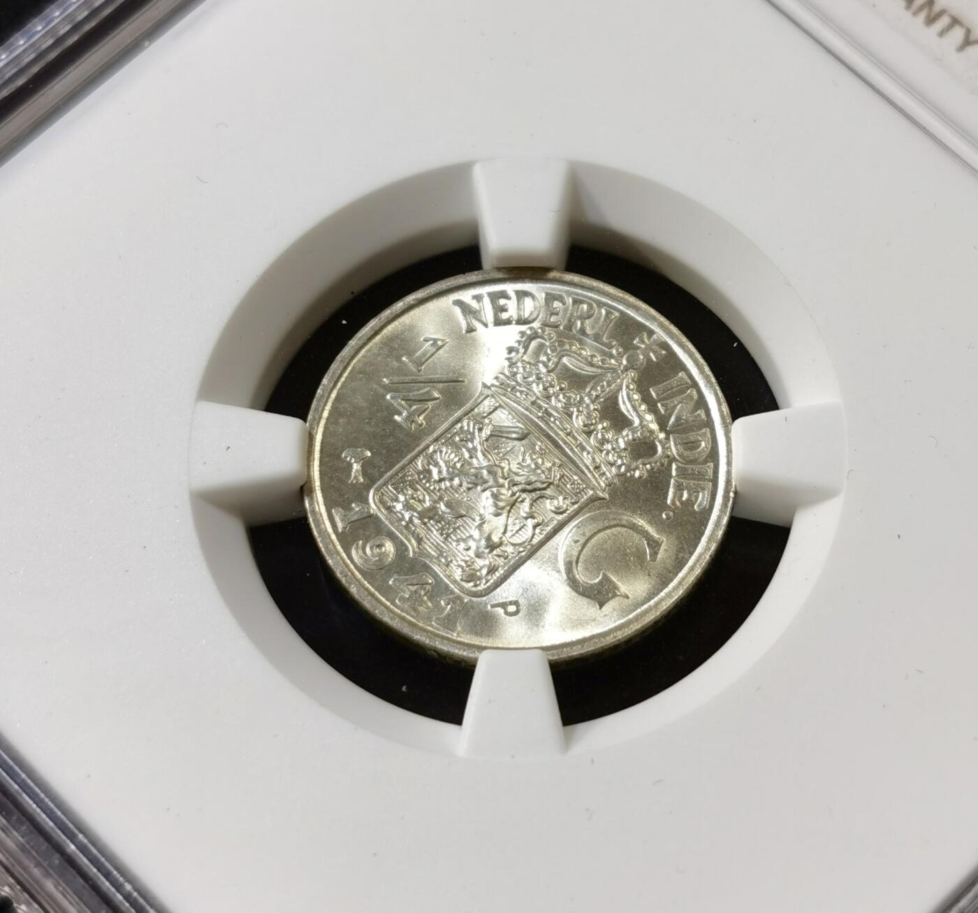 甄臻铺-世界币章拍卖（第52期），甄品场拍品征集中，送拍享返佣金等优惠多多 NGC-MS66 1941年荷属东印度1/4，卷拆高分