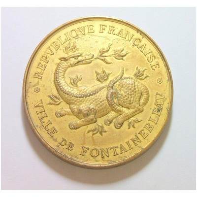 法国1900年前后 欧洲喷火龙+女神高浮雕精制大镀金章 50MM厚5MM - 法国1900年前后 欧洲喷火龙+女神高浮雕精制大镀金章 50MM厚5MM