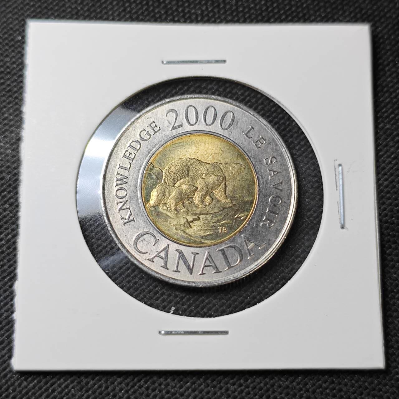 KK钱币收藏小铺  第396期  2月预留时间 周末发货  2000加拿大千禧年2元 好品