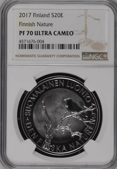 S&S Numismatic世界钱币-拍卖 第121期  - 芬兰2017年 芬兰自然-乌鸦 20欧元精制纪念银币 NGC PF70UC   25.5克925