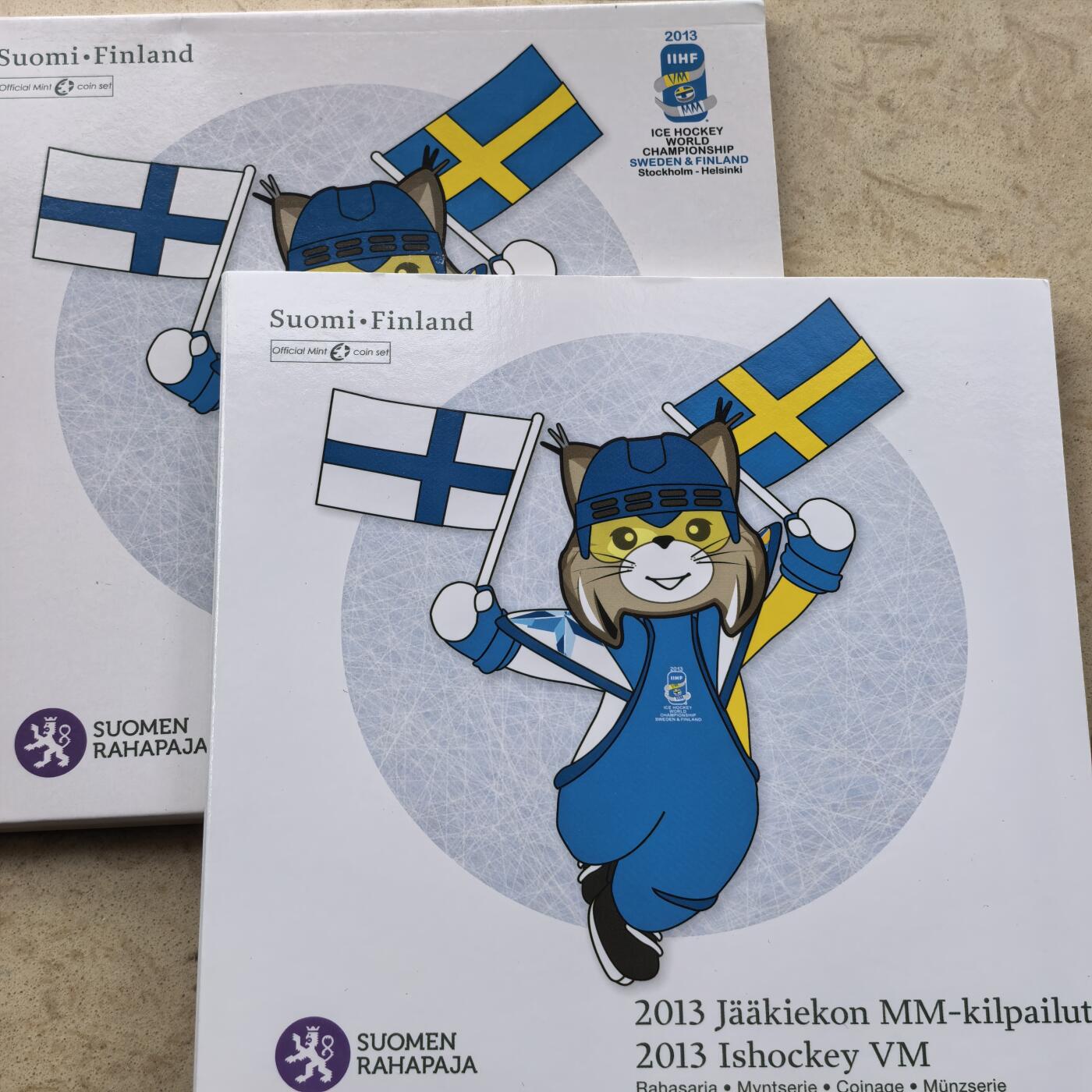 道一币馆币章第一百六十八场 原包装 芬兰2013年世界冰球锦标赛欧元套币九枚 含5欧元纪念币