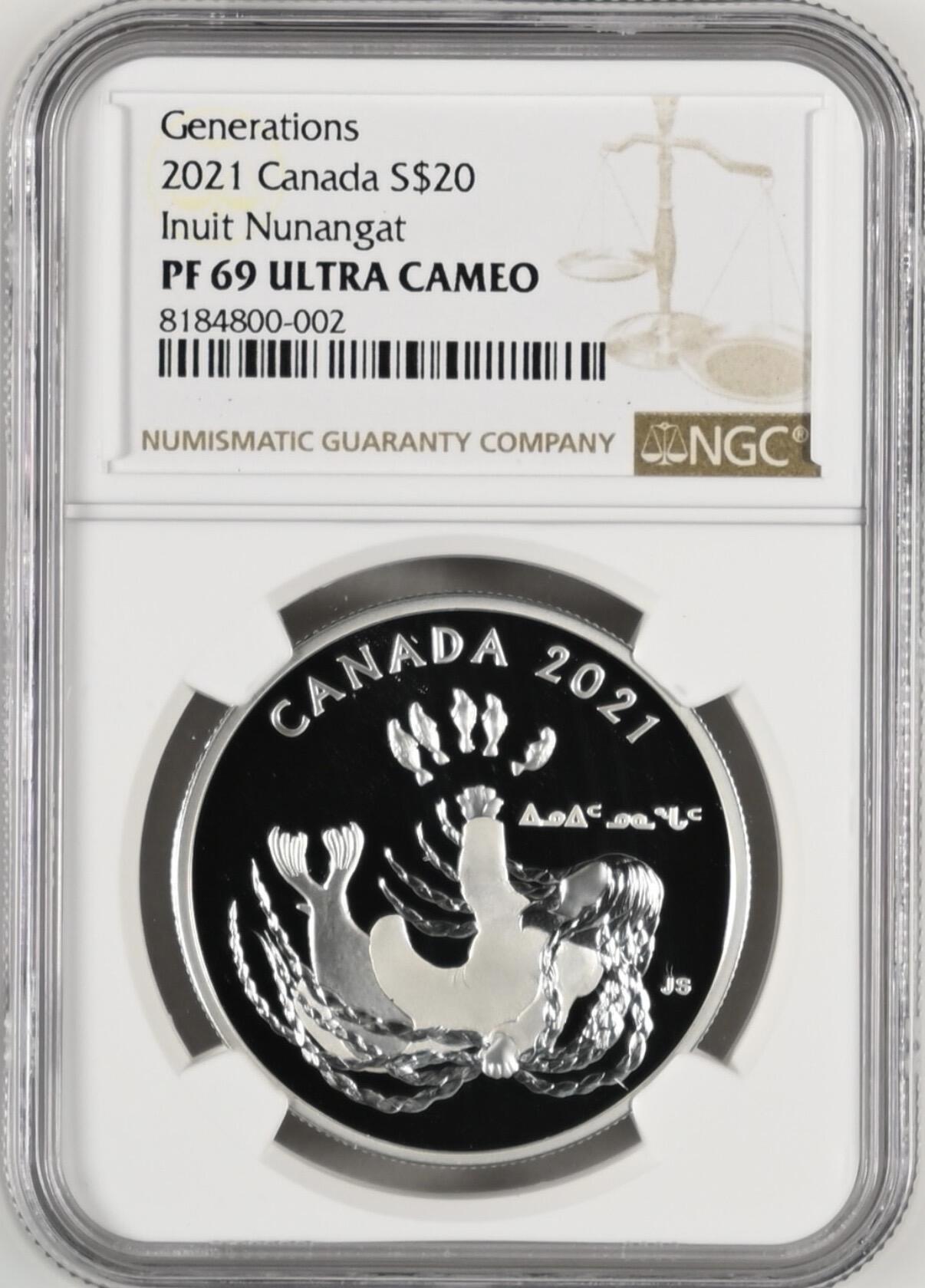 S&S Numismatic世界钱币-拍卖 第121期  加拿大2021年 因纽特努南加特时代 20加元精制纪念银币 31.39克9999银 NGC PF70UC