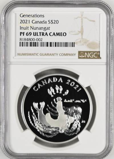S&S Numismatic世界钱币-拍卖 第121期  - 加拿大2021年 因纽特努南加特时代 20加元精制纪念银币 31.39克9999银 NGC PF70UC
