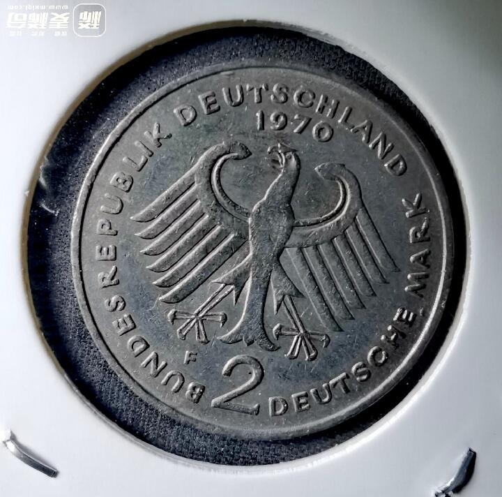 联邦德国1970年首任总统豪斯头像2马克原光靓品纪念币