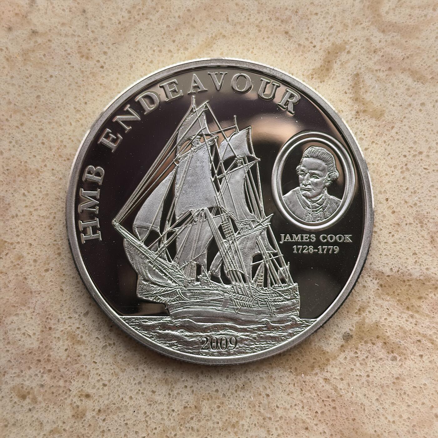 道一币馆币章第一百六十八场 库克岛2009年探险家詹姆斯库克5元精制银币 25g 925S 