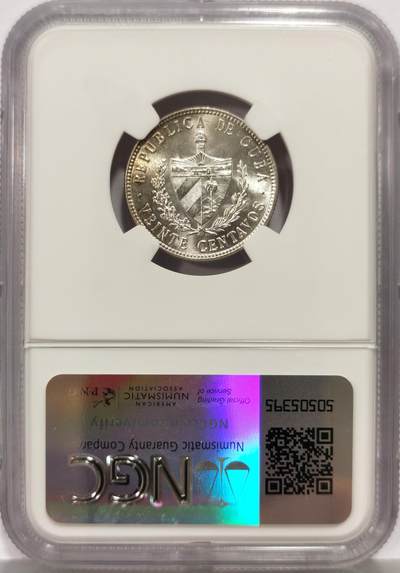博洋堂世界钱币拍卖第162期（全场包邮） NGC MS64 古巴1949年五星20分银币