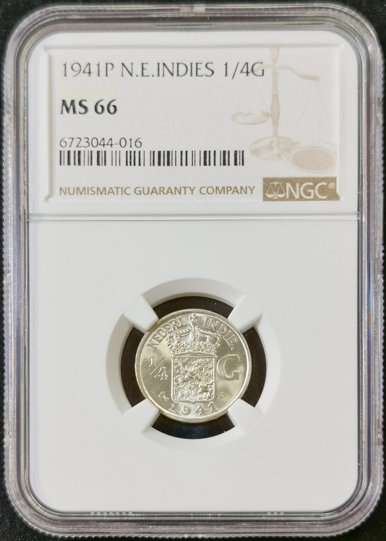 甄臻铺-世界币章拍卖（第52期），甄品场拍品征集中，送拍享返佣金等优惠多多 NGC-MS66 1941年荷属东印度1/4，卷拆高分
