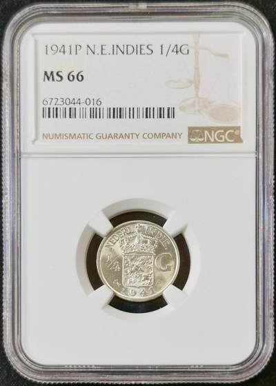 甄臻铺-世界币章拍卖（第52期），甄品场拍品征集中，送拍享返佣金等优惠多多 - NGC-MS66 1941年荷属东印度1/4，卷拆高分