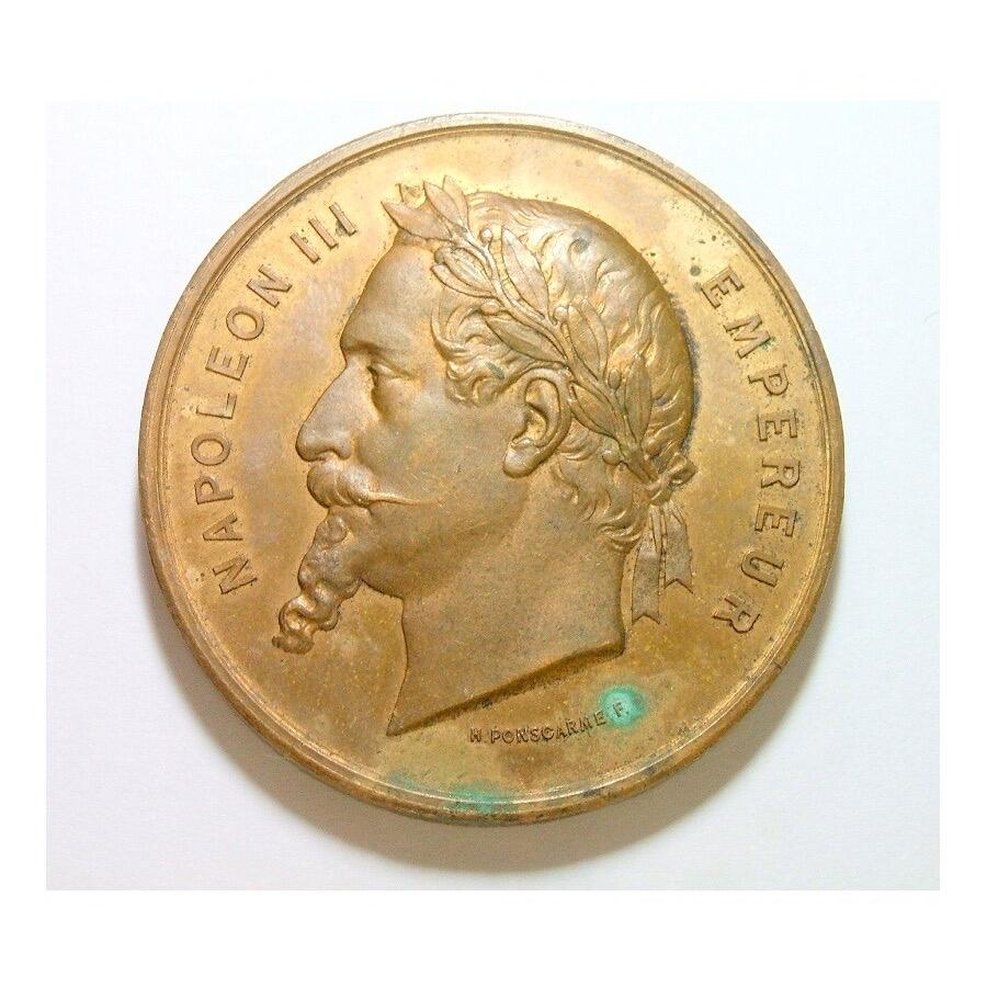 法国1867年 拿破仑三世+天使地球高浮雕精制大铜章 50MM