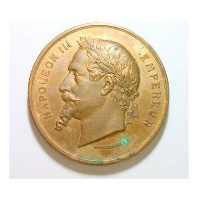 法国1867年 拿破仑三世+天使地球高浮雕精制大铜章 50MM - 法国1867年 拿破仑三世+天使地球高浮雕精制大铜章 50MM