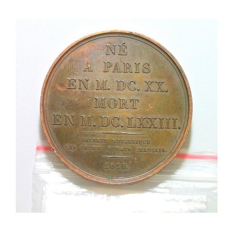 法国1816年 大文豪莫里哀高浮雕精制大铜章 光边 40MM