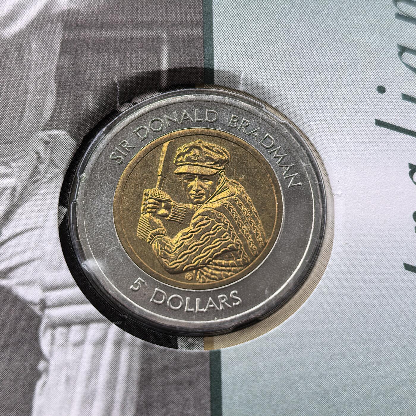 道一币馆币章第一百六十八场 原包装 澳大利亚1997板球运动员唐纳德·布拉德曼5元纪念币