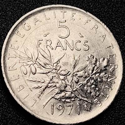泉币菌-第200场- 新年快乐 新年第8场 本场拍品多 请提前出价（正月十五统一发货） - 法国早期（1971年）5法郎大镍币 29MM 播种女神 入欧前末版 绝版币