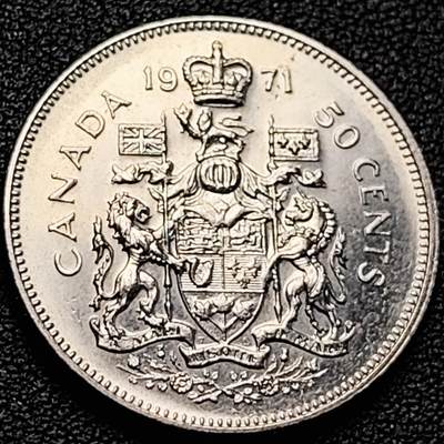 泉币菌-第200场- 新年快乐 新年第8场 本场拍品多 请提前出价（正月十五统一发货） - 原光极美 1971年加拿大50分镍制币  27.13毫米 8.1克 青年女王版