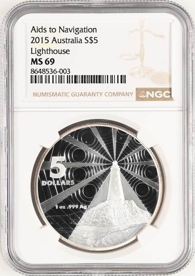 S&S Numismatic世界钱币-拍卖 第121期  - 澳大利亚2015年 辅助导航系列-灯塔 5澳元纪念银币 31.1克999银 NGC MS69