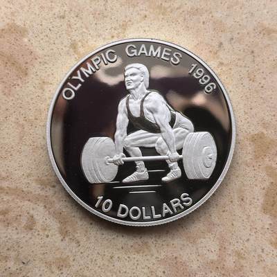 道一币馆币章第一百六十八场 - 瑙鲁1995年洛杉矶奥运会-举重10元精制银币 31.47g 925S 10000