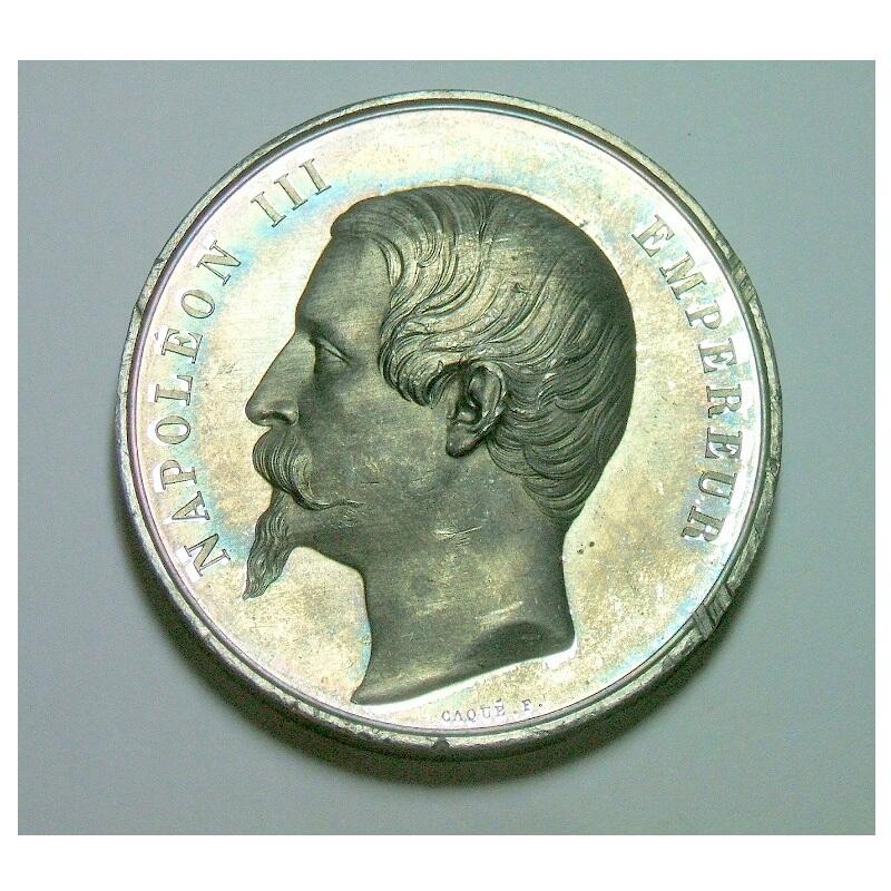 法国1855年 拿破仑三世+女神高浮雕精制大合金章 光边 50MM