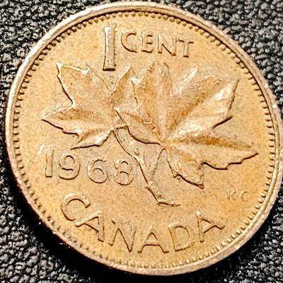 泉币菌-第200场- 新年快乐 新年第8场 本场拍品多 请提前出价（正月十五统一发货） - 枫叶 1968年加拿大1分铜币  青年女王 纪念币铜钱 