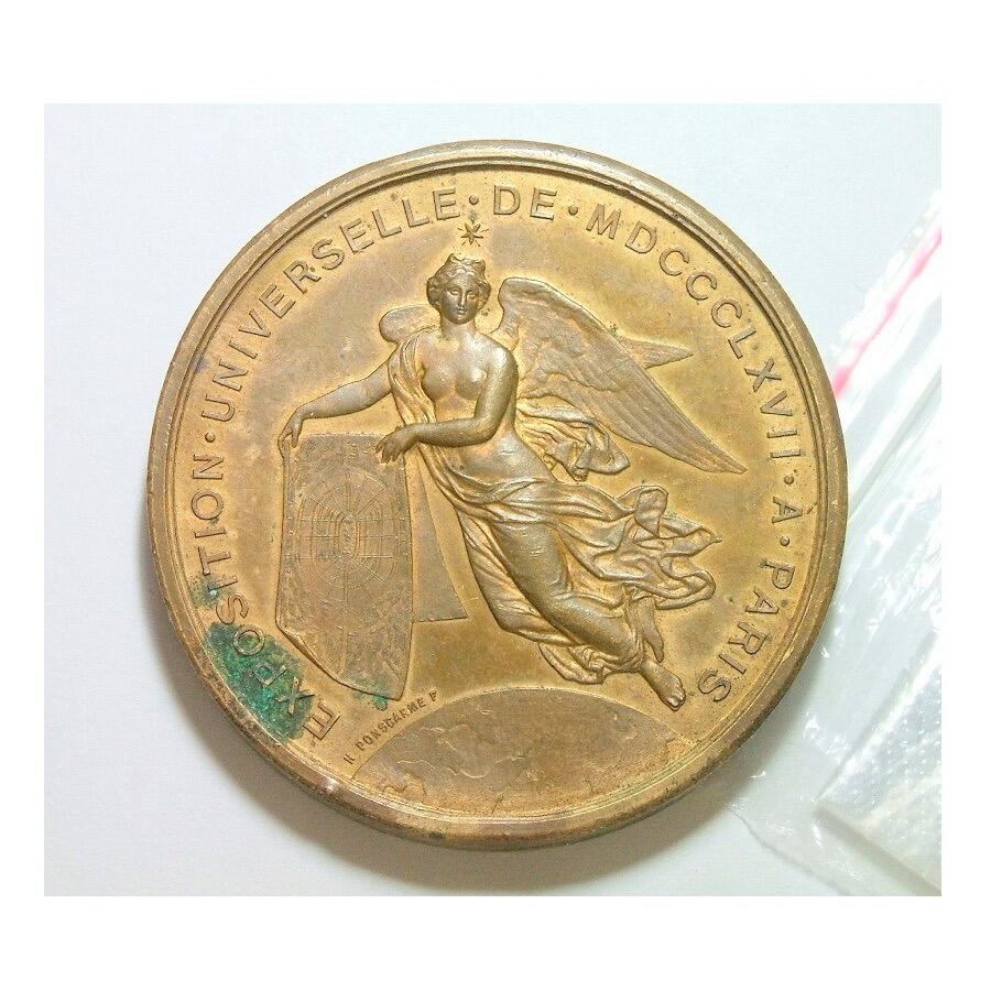 法国1867年 拿破仑三世+天使地球高浮雕精制大铜章 50MM