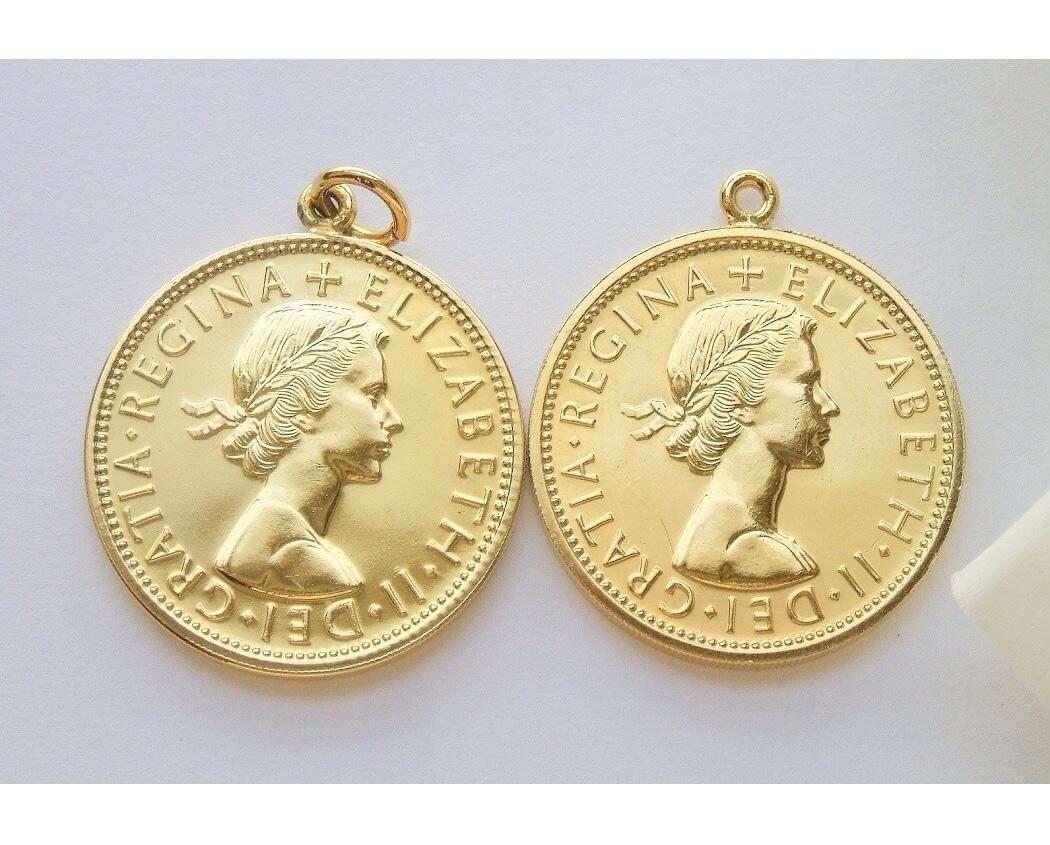 纯手工 单枚价 英国1970年伊丽莎白 镀金高浮雕精制币章吊坠 30MM