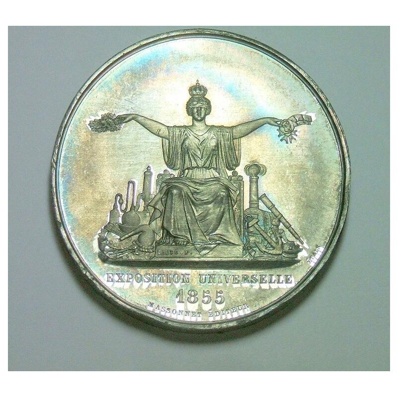 法国1855年 拿破仑三世+女神高浮雕精制大合金章 光边 50MM